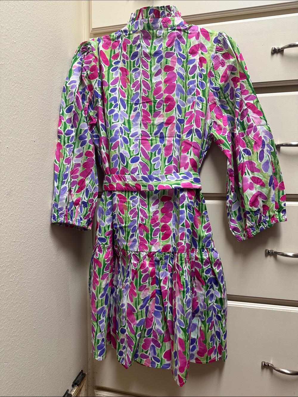 JODIFL Pink Purple Green Floral Print Belted Dress - Picture 6 of 8